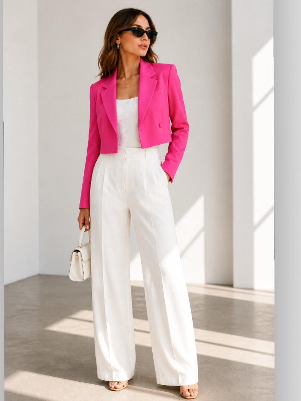 Avec Les Filles Cropped Pink Blazer Women’s M Tailored Single Button Jacket NEW